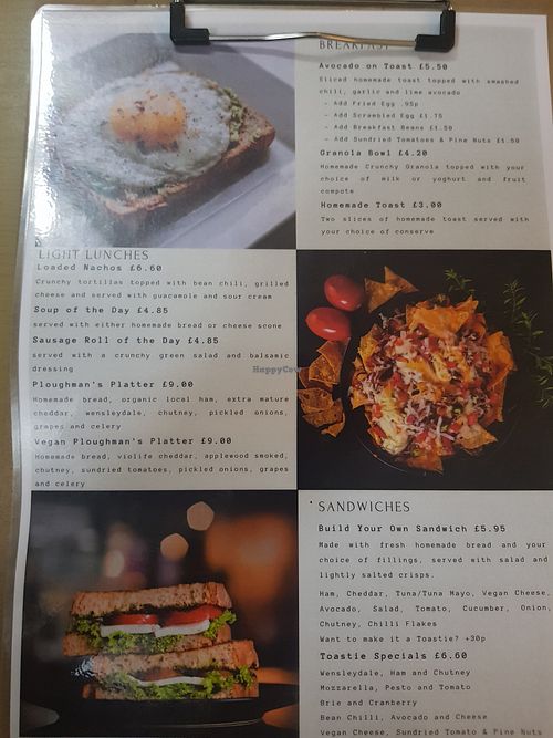 Menu options at Moments Cafe in Barnard Castle