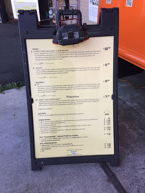 Menu at Tacos n' Cream in Vancouver