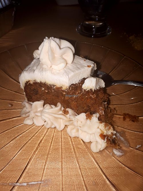 VEGAN Carrot Cake with Cream Cheese frosting (to die for) at Paliotti's Italian Restaurant in Maple Ridge