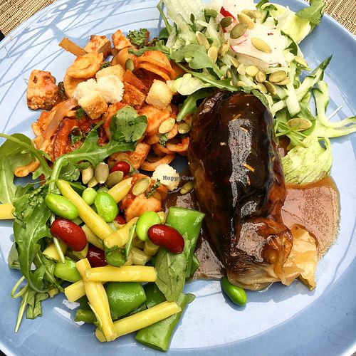 Tofu pasta and gabbage rolls. at Ravintola Kummeli in Helsinki