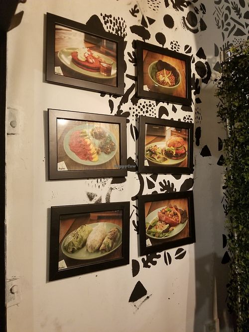 Wall of entrees at El Vegano Cocina in Rosarito