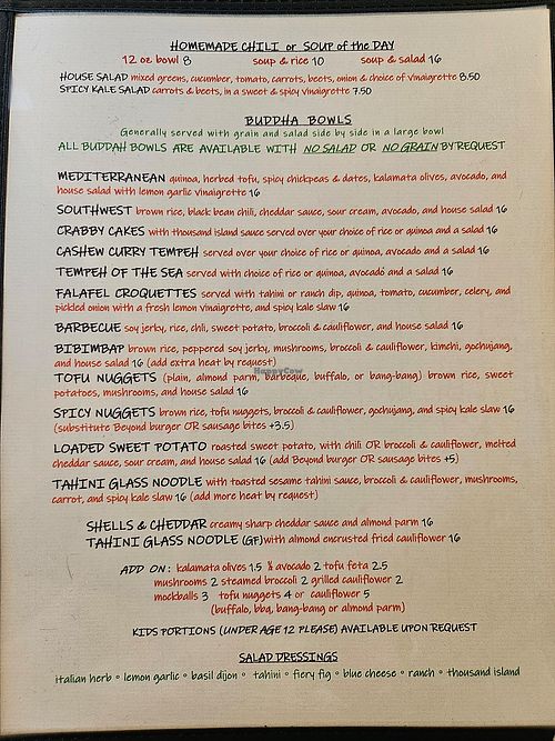 Menu at Thrive Diner in Pittsfield