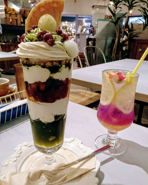 Adzuki Matcha Tapioca Parfait and purple lemonade (those balls on top were marshmallows!) at Wired Bonbon in Tokyo