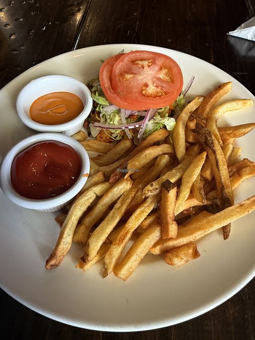 Vegan burger (it normally comes with a bun but i didn’t want it). Simple and tasty. But don’t get too excited!   at National Mechanics in Philadelphia