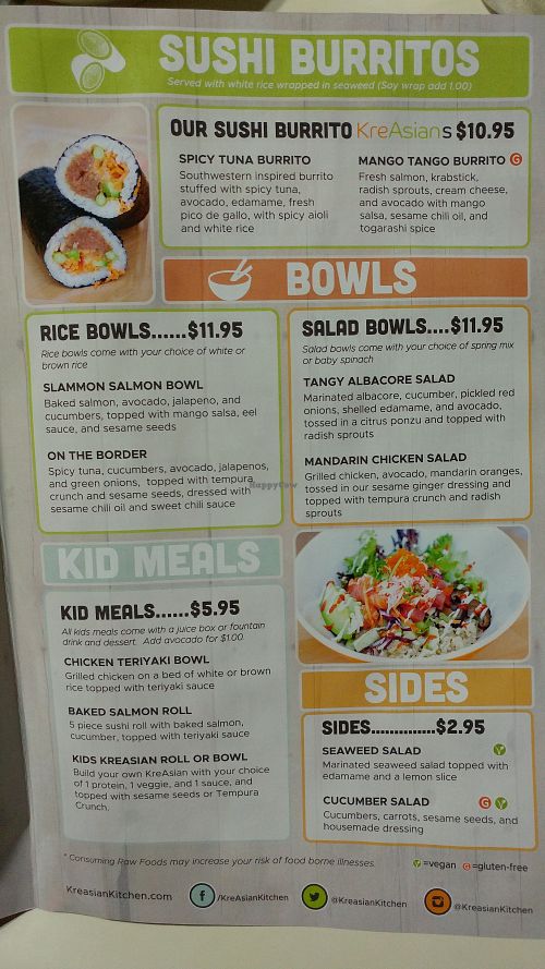 Sushi Burritos / Bowls & More Menu at KreAsian in Simi Valley