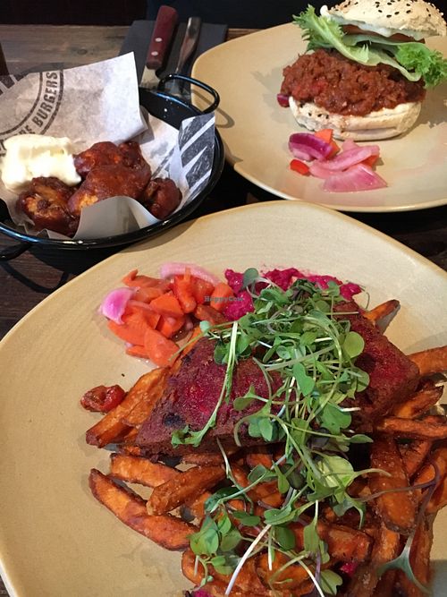 Vegan Beetroot tofu and vegan Sloppy joe.  at Stone's in Helsinki