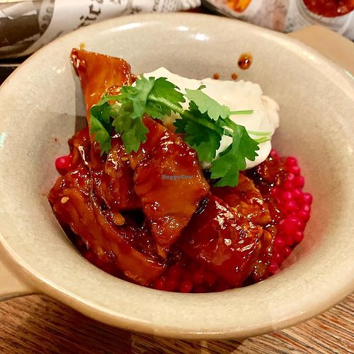 Pulled bbq pea protein with beetroot couscous. at Stone's in Helsinki