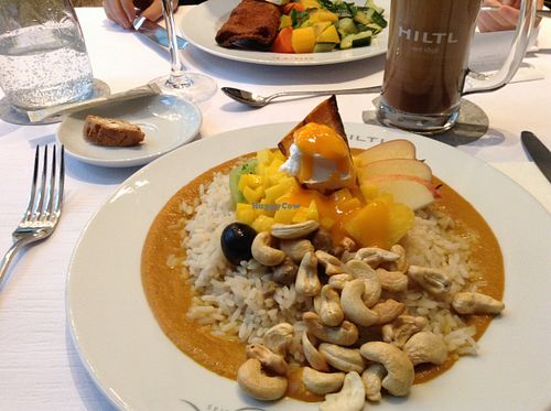 tasty riz colonial with soy cream and a special chai tee. at HILTL - Sihlstrasse in Zurich