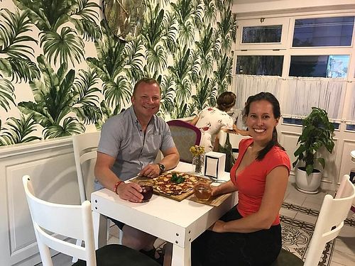 Delicious cashew cheese and sundried tomato pizza at Vegan a la Turca in Bodrum