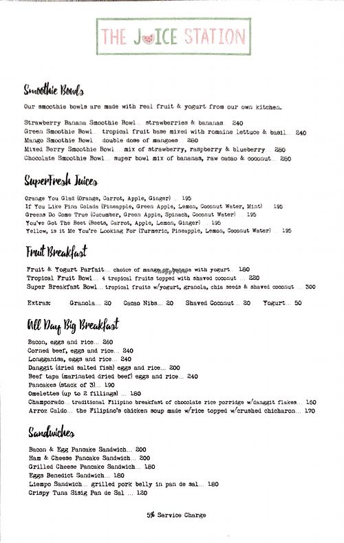 Menu at Hoy Panga in Boracay