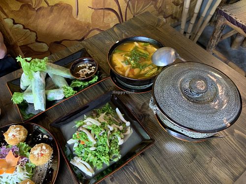 Soup, rice and summer rolls at Truc Lam Vien Quan in Hanoi