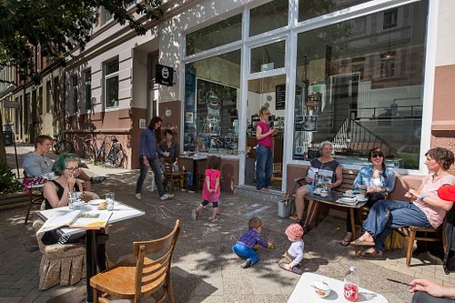 Entrence and outside sitting at Cafe Liebling in Kiel