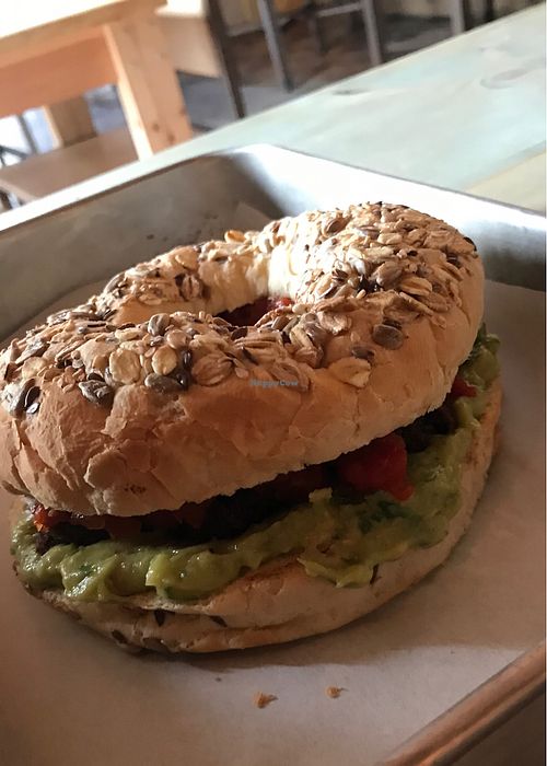 Vegan bagel/sandwich at Grains 864 in Faro