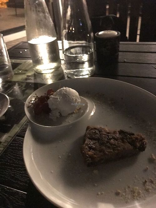 Vegan walnut cake with vegan coconut ice cream. at La Bussola in West Singapore