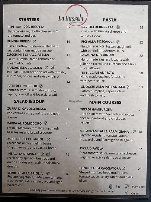 Menu at La Bussola in West Singapore