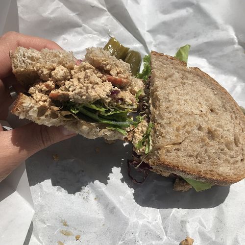 A generously filled tofu salad sandwich at Mother's Kitchen - Coffee Matters in Bar Harbor