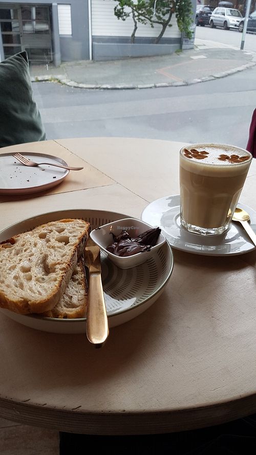 Sourdough bread with vegan chocolate spread at Kattakaffihusid in Reykjavik