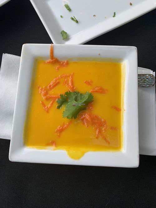 Carrot soup from vegan chef challenge menu  at Mayahuel in Sacramento