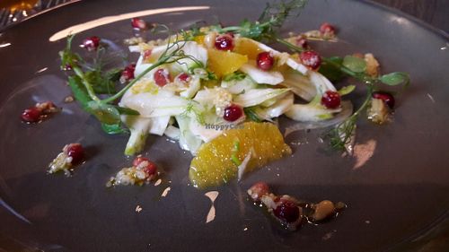 Fennel & orange salad with tahini, pine nut & pomegranate dressing at Artisan Ribble Valley in Whalley