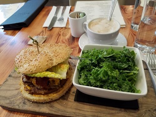 soy bacon cheeseburger! at Blossom Restaurant on Columbus in New York City