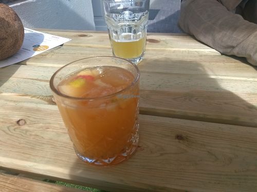 Carrot apple ginger juice & beer at Waku Waku in Utrecht