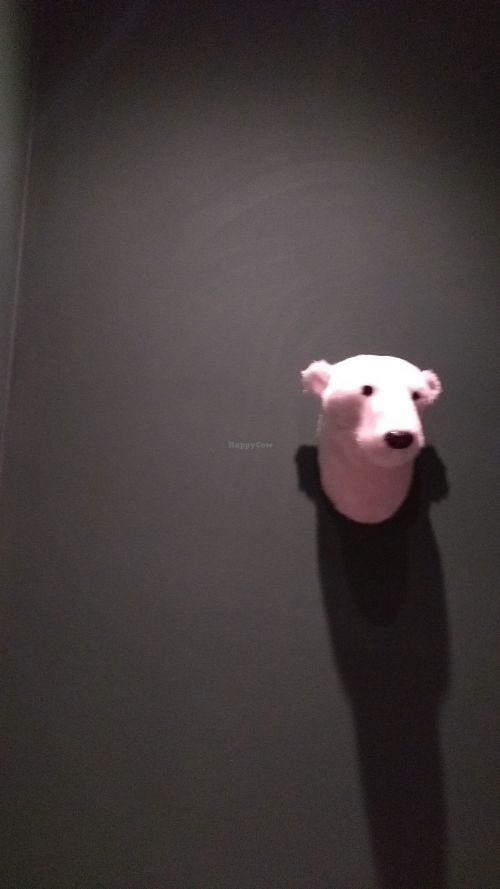 I know it's just a teddy but an animal head on the wall in a vegan restaurant seems in poor taste. at Waku Waku in Utrecht