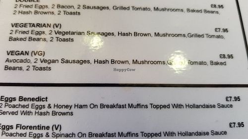 Vegan breakfast menu at Fantasia in South West London