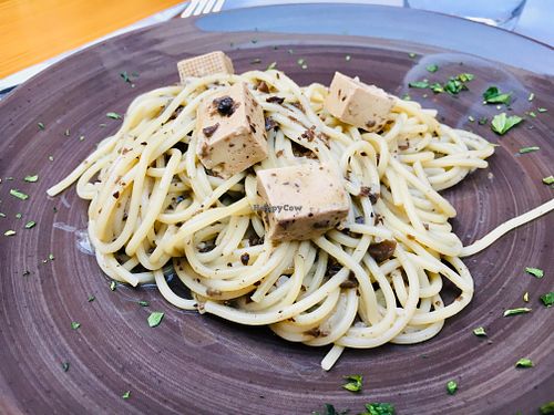 Vegan truffle pasta at Lucullus in Hvar