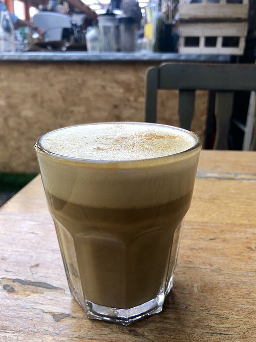 Delicious Chaga Turmeric latte with Oatly barista at Love Shack in East London