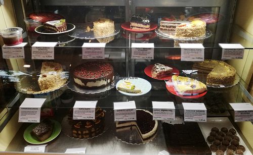 Home made cakes and sweets, some of them vegan. at Ananda Bakery in Sofia