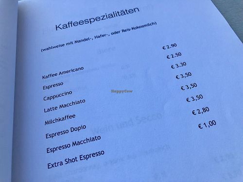 coffee menu at Alge in Heidelberg