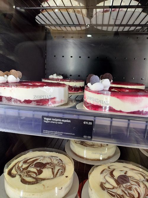 Vegan cherry cake (the prices!! So reasonable!) at Zorbas Bakery in Paphos