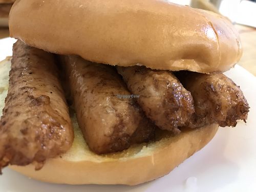 Vegan sausage bagel at Thought Foundation in Birtley