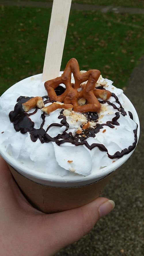 Salted maple pretzel latte at Hive Coffee Company in Jarrow