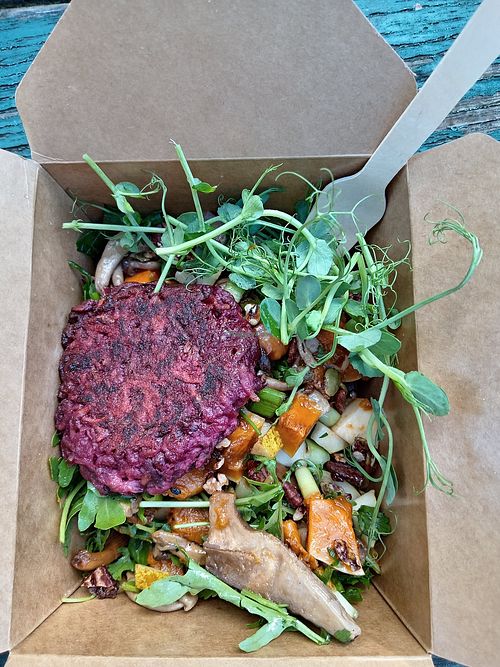 Roasted butternut squash, salad and beetroot fritter at Hive Coffee Company in Jarrow