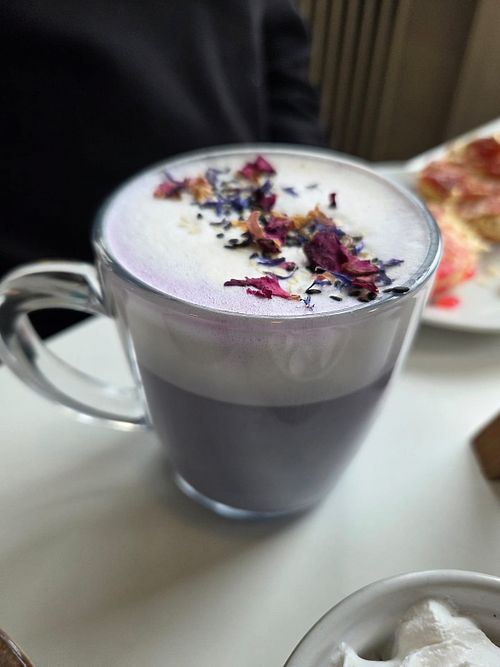 Taro and sesame oat milk latte at Hive Coffee Company in Jarrow