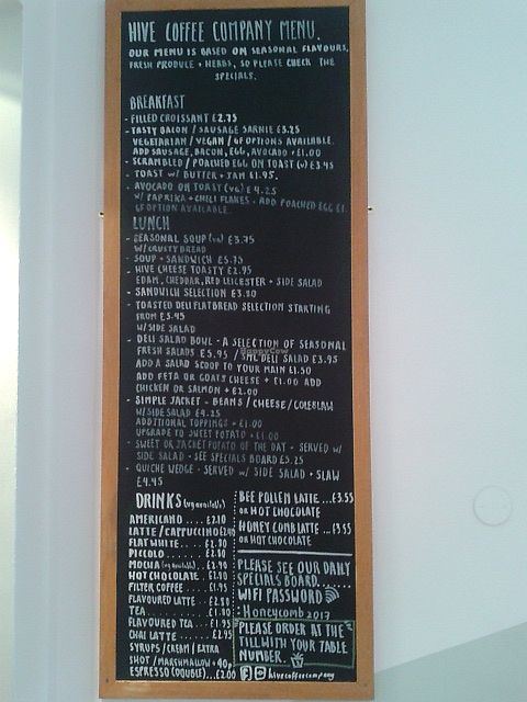 Menu at Hive Coffee Company in Jarrow
