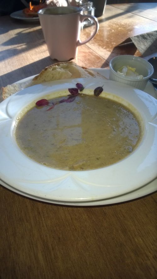 Mushroom garlic chickpea soup at Hive Coffee Company in Jarrow