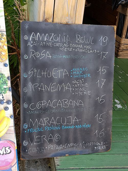 Menu at Rio Juice in Constanta