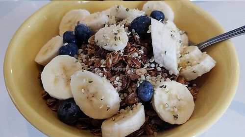 Power bowl no honey and house made vegan granola at Backyard Bowls in Santa Monica