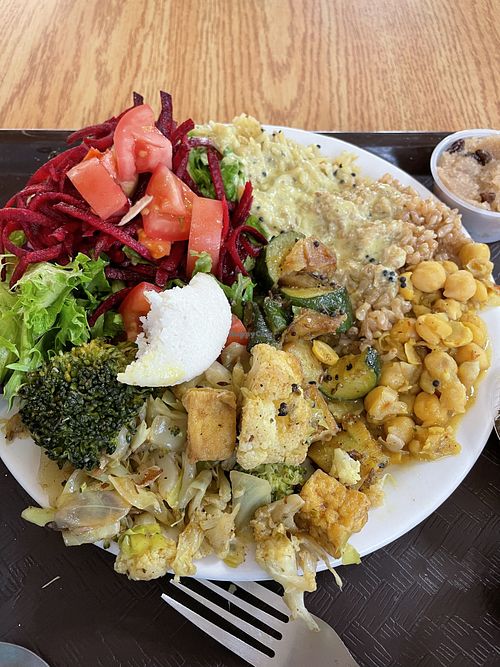 The full plate at Govinda’s! Delicious !  at Govinda's Vegetarian Buffet in Eugene
