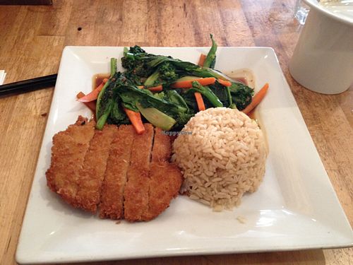 Chinese broccoli and crispy beaded soy filet at Green Elephant Vegetarian Bistro in Portland