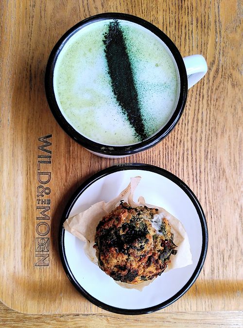 Greek muffin + Matcha Latte at Wild & The Moon - Amelot in Paris
