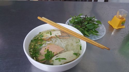 Veggie pho with two types of mock meat at Tam Thanh Sang in Hoi An