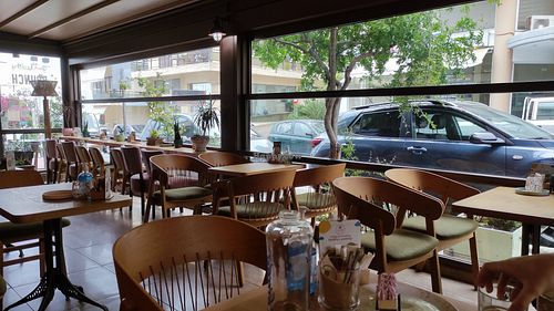 Comfortable seating area at Crumb in Crete