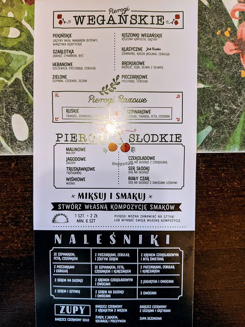 Menu side 2 at Pierogowy Raj in Krakow