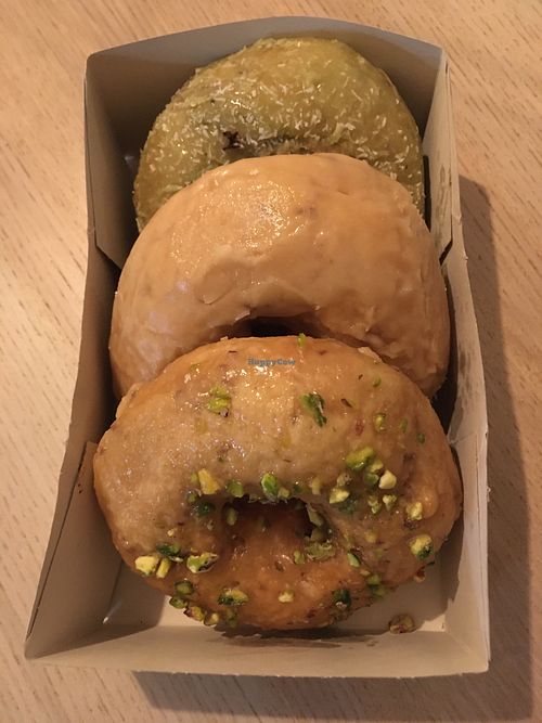 From top to bottom : matcha and coconut, peanut butter, pistacchio  at DUH Vegan in Porto