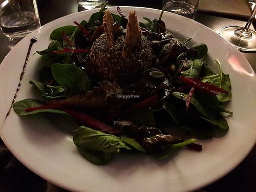 cashew cheese on spinach bed at Cafe du Grütli in Geneva