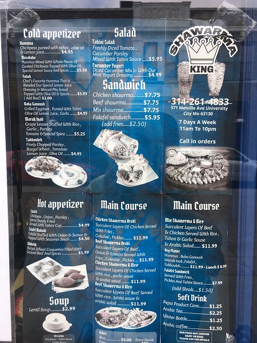 Menu  at Shawarma King in University City