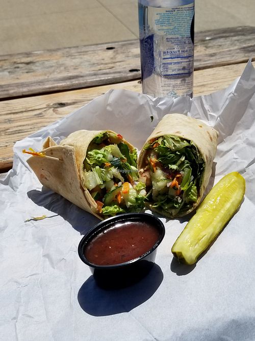 Their Veggie Wrap made vegan. at Scovie's Gourmet in Charlevoix